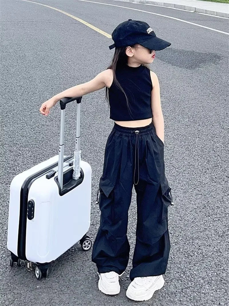 Girls Cargo Pants Cotton Polyester Black Grey Red