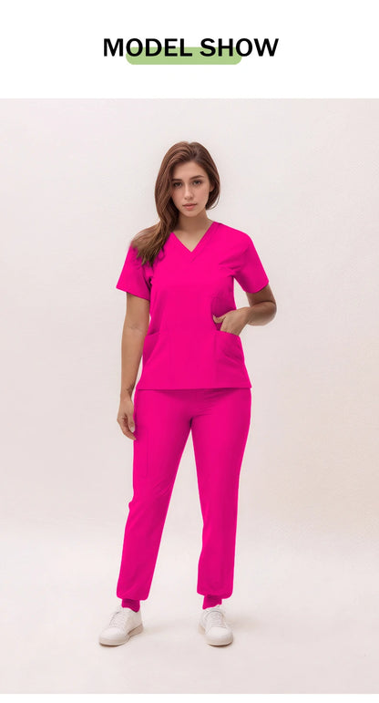 Stretchy V-Neck Nurse Scrub Set Jogger Pants