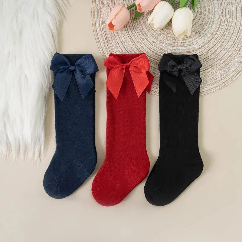 Knee High Cotton Baby Socks with Big Bow