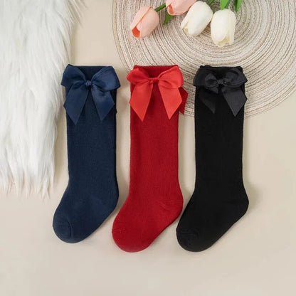 Knee High Cotton Baby Socks with Big Bow