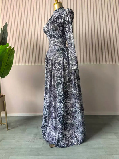 Women Plaid Long Sleeve Maxi Dress Polyester A-Line