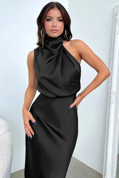 Elegant Silk Satin Sleeveless Long Dress for Women