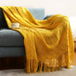 Khaki Knitted Acrylic Blanket with Tassels