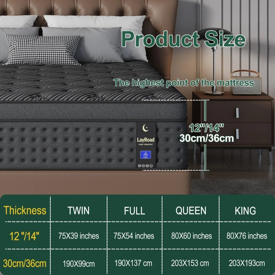 LayRoad Memory Foam Spring Mattress Black 12 Inch
