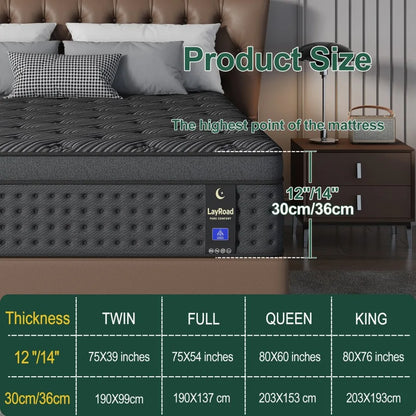 LayRoad Memory Foam Spring Mattress Black 12 Inch