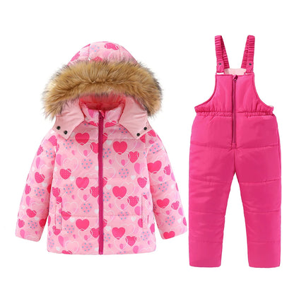 Kids Hooded Ski Suit Cotton Winter Outerwear