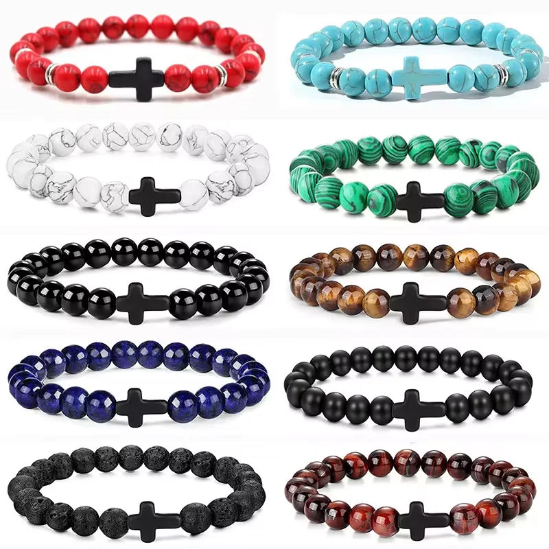 Natural Stone Wood Beads Rosary Bracelet for Meditation