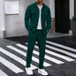 Men's Solid Color Waffle Longsleeved Pants Set