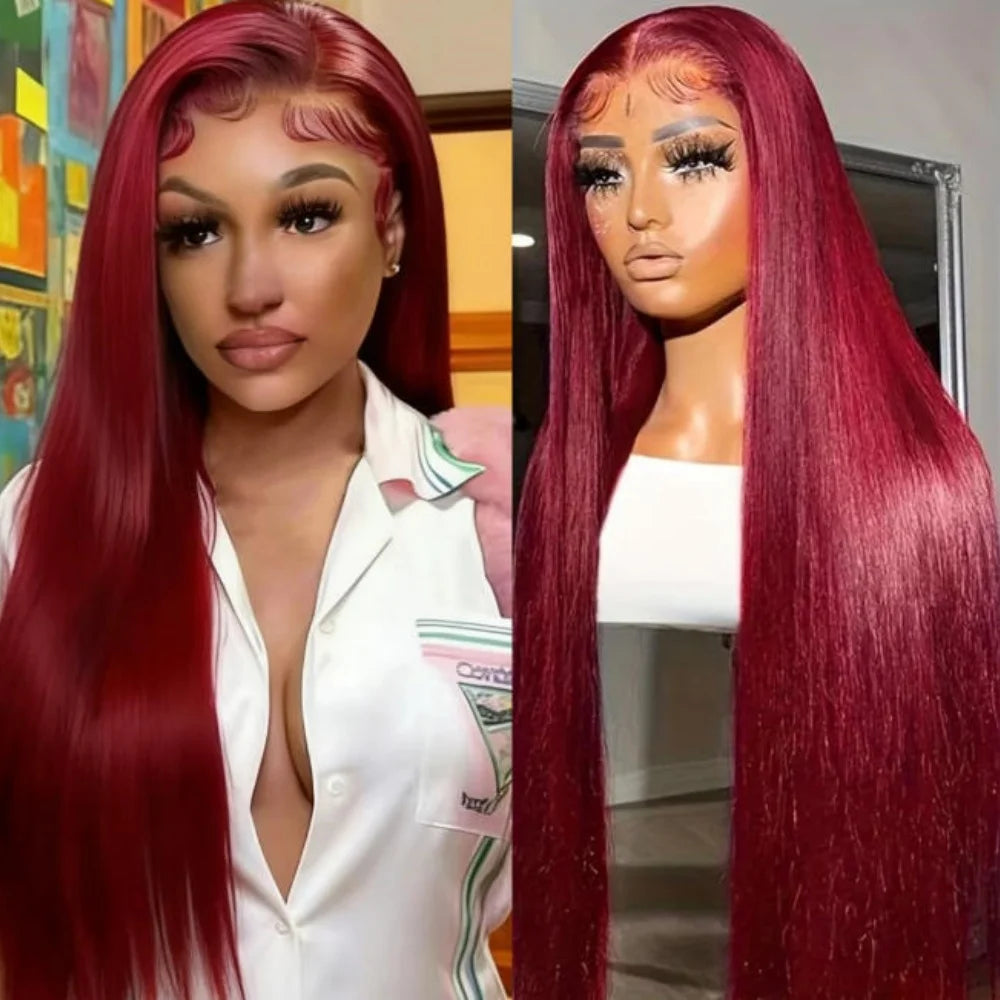 34 Inch Burgundy Straight Brazilian Human Hair Wig