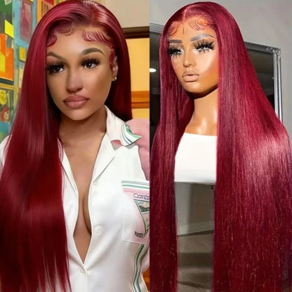 34 Inch Burgundy Straight Brazilian Human Hair Wig