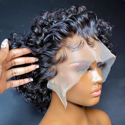 Pixie Cut Kinky Curly Bob Wig Transparent Lace Front