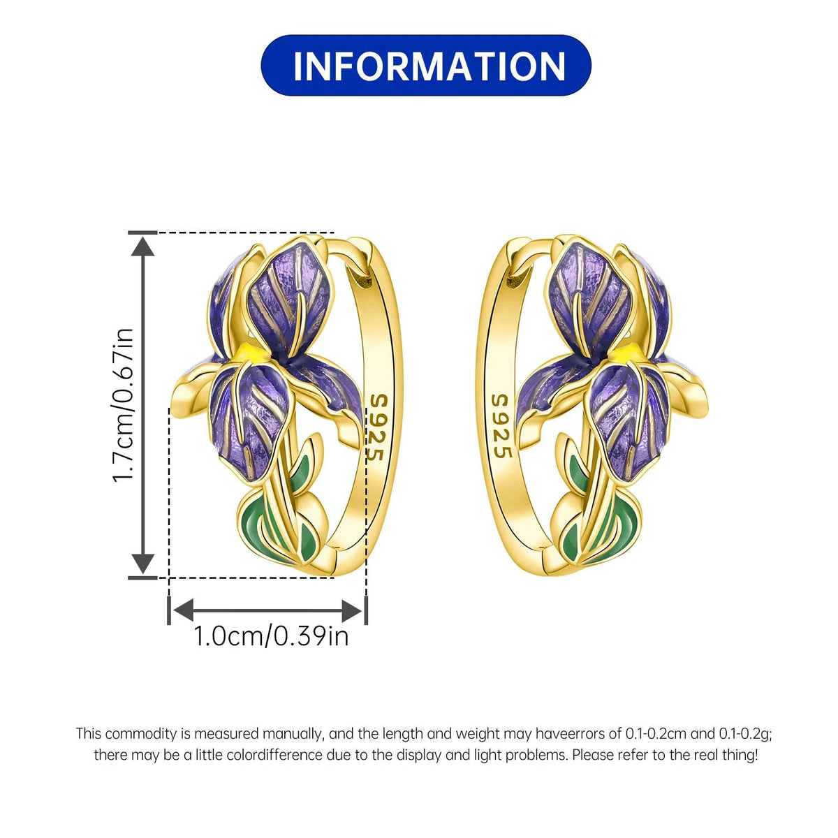 S925 Sterling Silver Iris Flower Hoop Earrings for Women