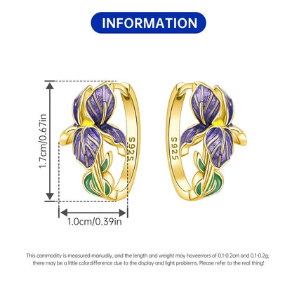 S925 Sterling Silver Iris Flower Hoop Earrings for Women