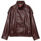 Women's Black Leather Bomber Jacket Zip-Up