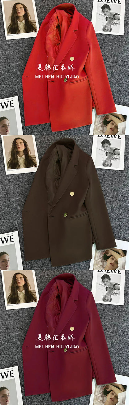 Candy Color Slim Blazer with Notched Collar and Metal Buttons