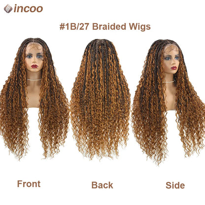 Boho Box Braided Curly Hair Full Lace Wig Burgundy