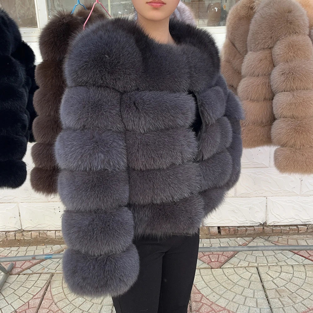 QUEENTINA Brown Fox Fur Coat for Women