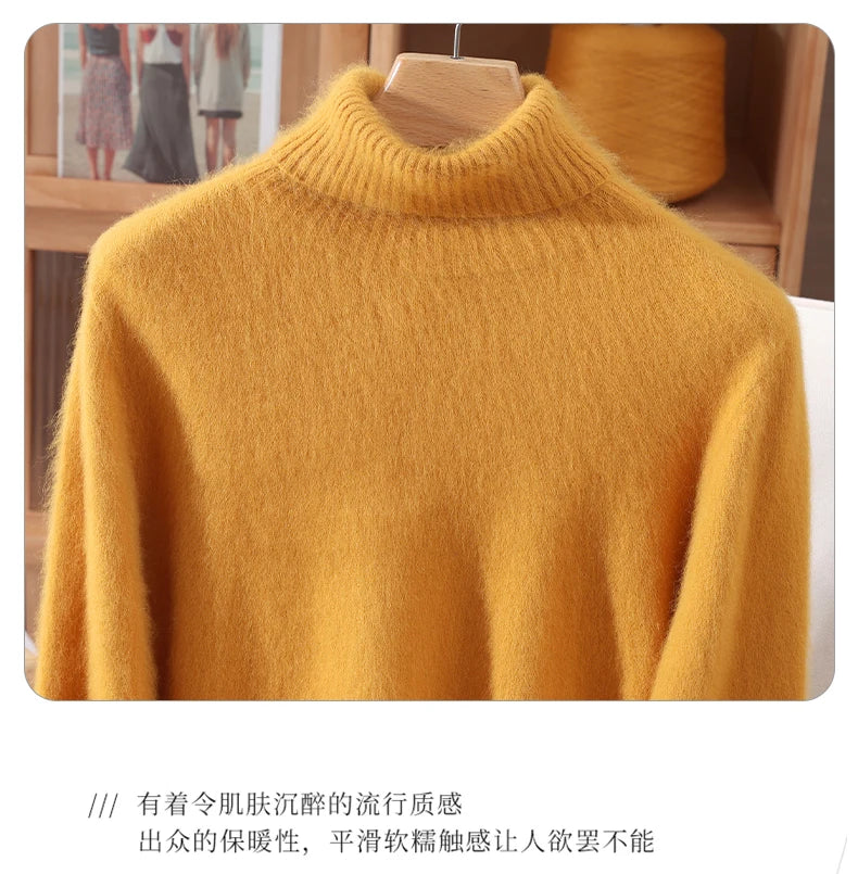Mink Fur High Collar Pullover Sweater for Women
