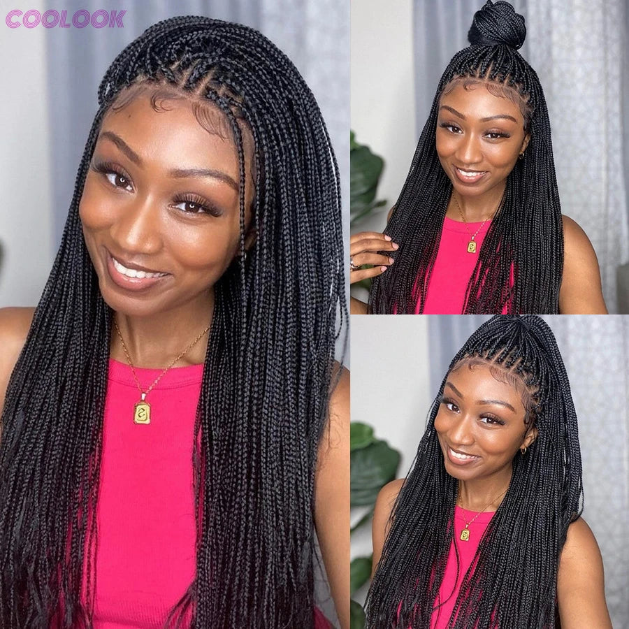 Cornrows Braided Wig 36 Inches Synthetic Hair Black