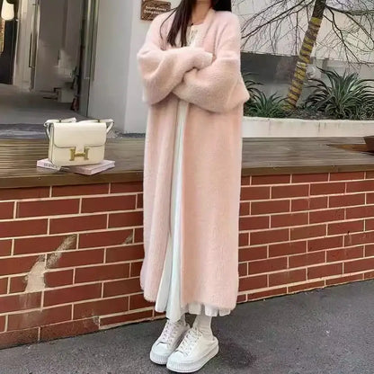 Thick Knee Length Open Knit Coat for Women