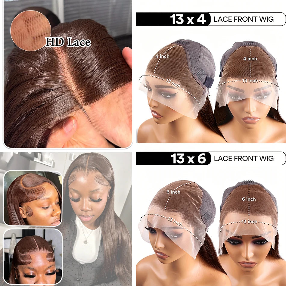 Chocolate Brown 13x4 Straight Lace Front Wig Remy Hair