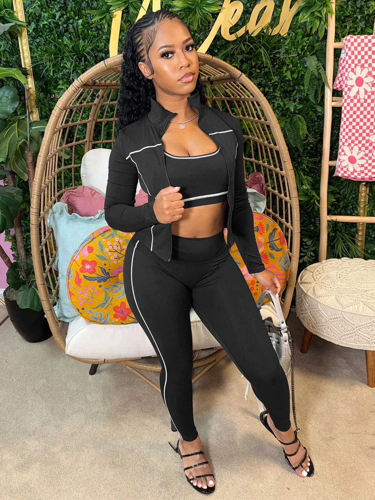 Weird Puss Women 3 Piece Tracksuit Set with Zipper Jacket