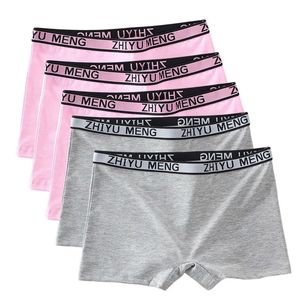 Teenage Girls Cotton Panties Solid Color Mid Waist Briefs