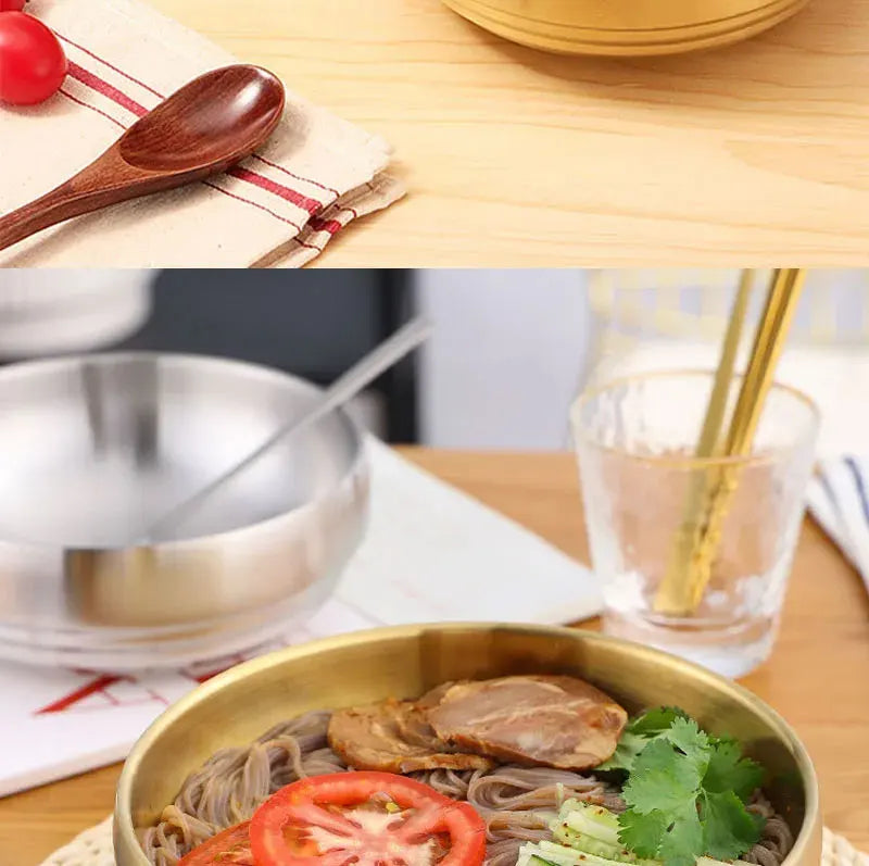 304 Stainless Steel Double Layer Noodle Bowl Gold Silver