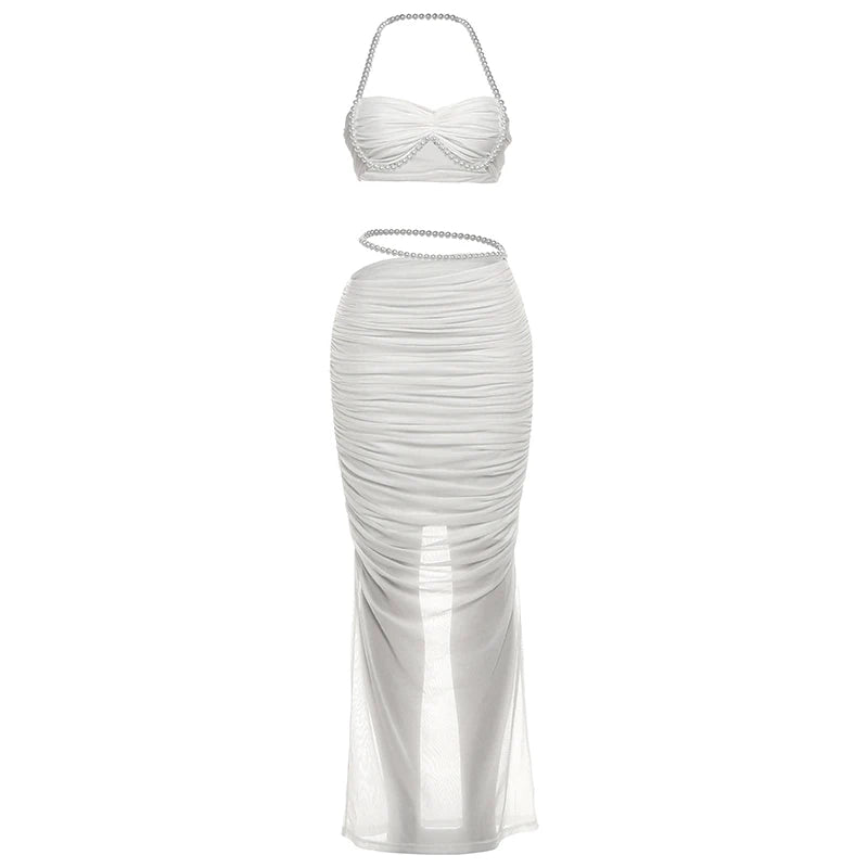Sexy Bead Patchwork 2-Piece Set Women Halter Bra and Bottom