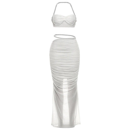Sexy Bead Patchwork 2-Piece Set Women Halter Bra and Bottom
