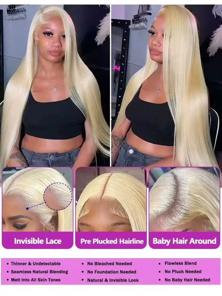 613 Blonde Bone Straight Human Hair Wig Long Lengths