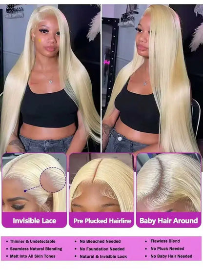 613 Blonde Bone Straight Human Hair Wig Long Lengths