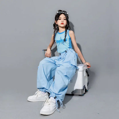 Girls Loose Cargo Pants with Belt for Daily Wear