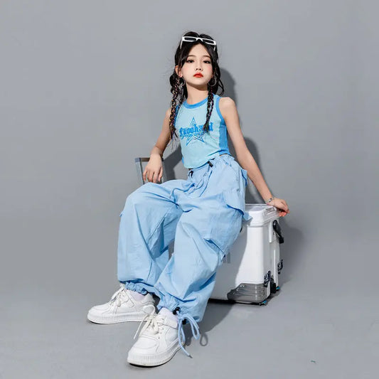 Girls Loose Cargo Pants with Belt for Daily Wear