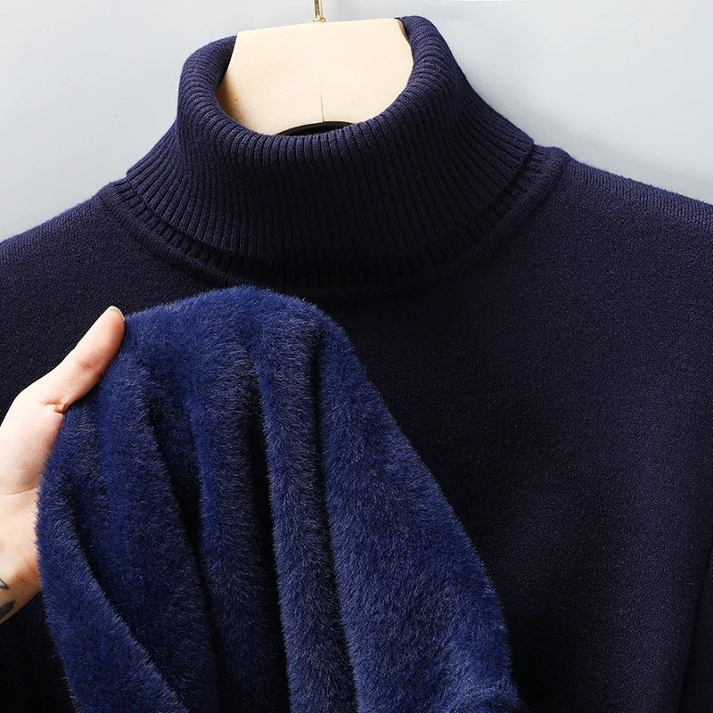 Mens Knitted Turtleneck Sweater Slim Fit Casual