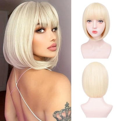 Pink Bob Synthetic Wig with Bangs for Cosplay