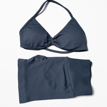 Seamless Strappy Yoga Bra and Scrunch Butt Shorts Set