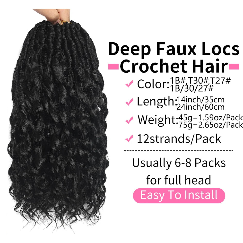Deep Faux Locs Crochet Hair Curly Ends Synthetic