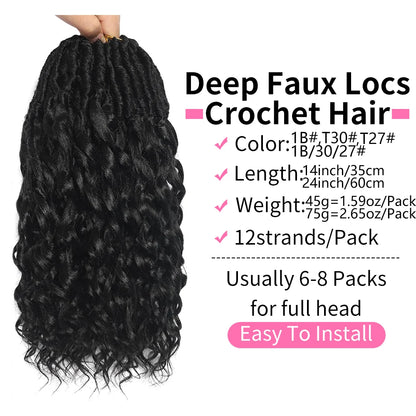Deep Faux Locs Crochet Hair Curly Ends Synthetic