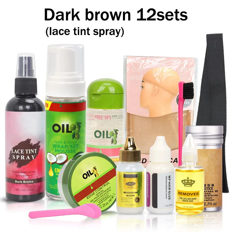 12Pcs Wig Installation Kit with Hair Mousse and Glue