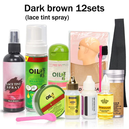 12Pcs Wig Installation Kit with Hair Mousse and Glue