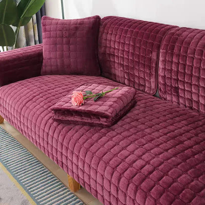 Flannel Sofa Cushion Non-Slip Plush Backrest Cover