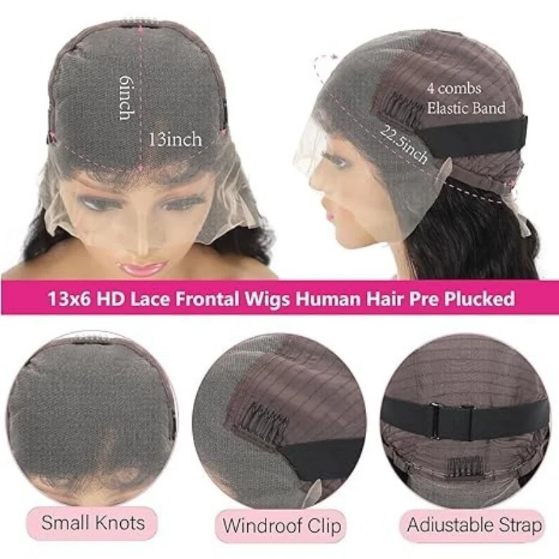 Body Wave Human Hair Wig 13X6 Lace Frontal 40 Inch Natural Black
