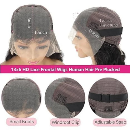 Body Wave Human Hair Wig 13X6 Lace Frontal 40 Inch Natural Black