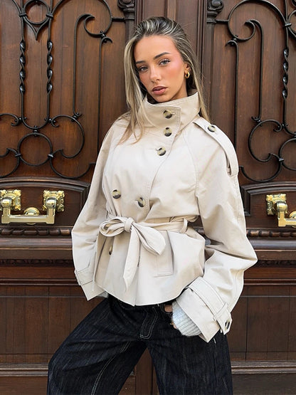 Women's Double Breasted Long Trench Coat Windbreaker