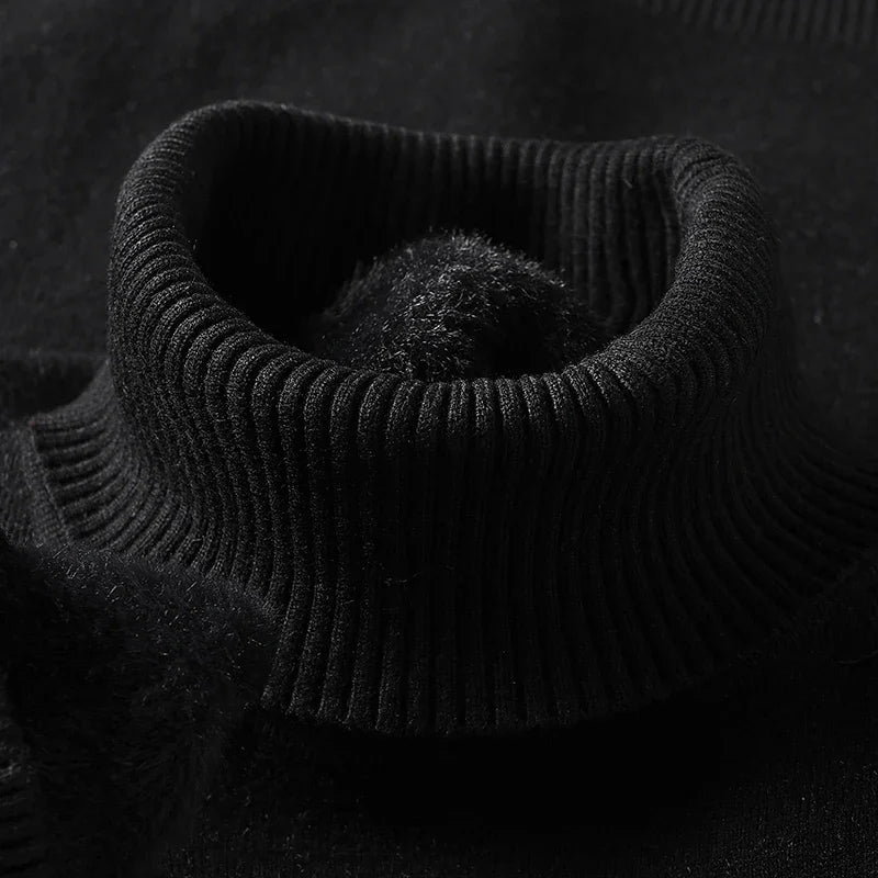 Mens Knitted Turtleneck Sweater Slim Fit Casual