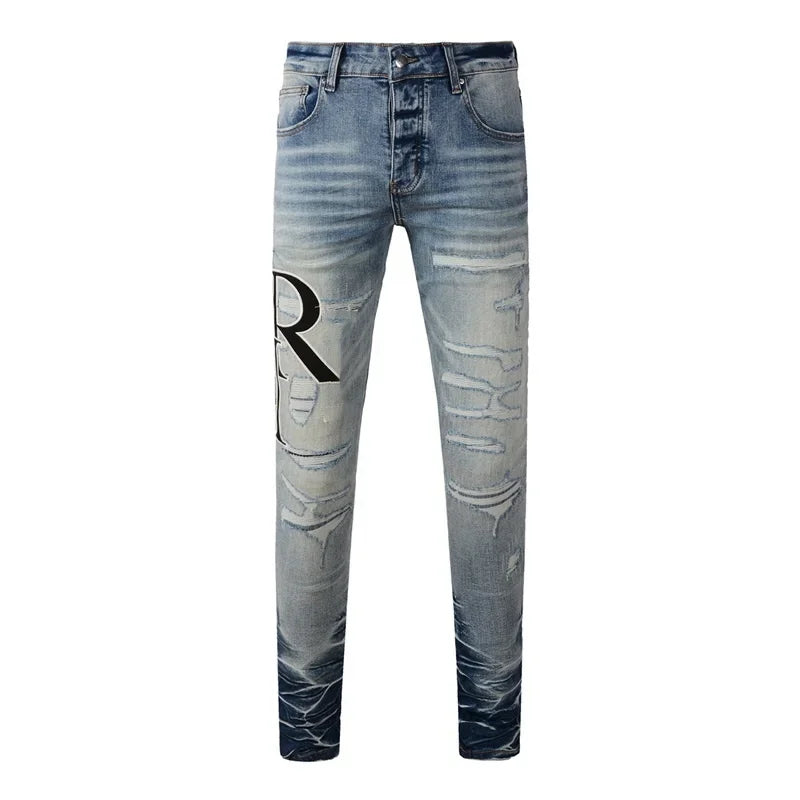 Men's Retro Wash Low Rise Elastic Skinny Denim Jeans
