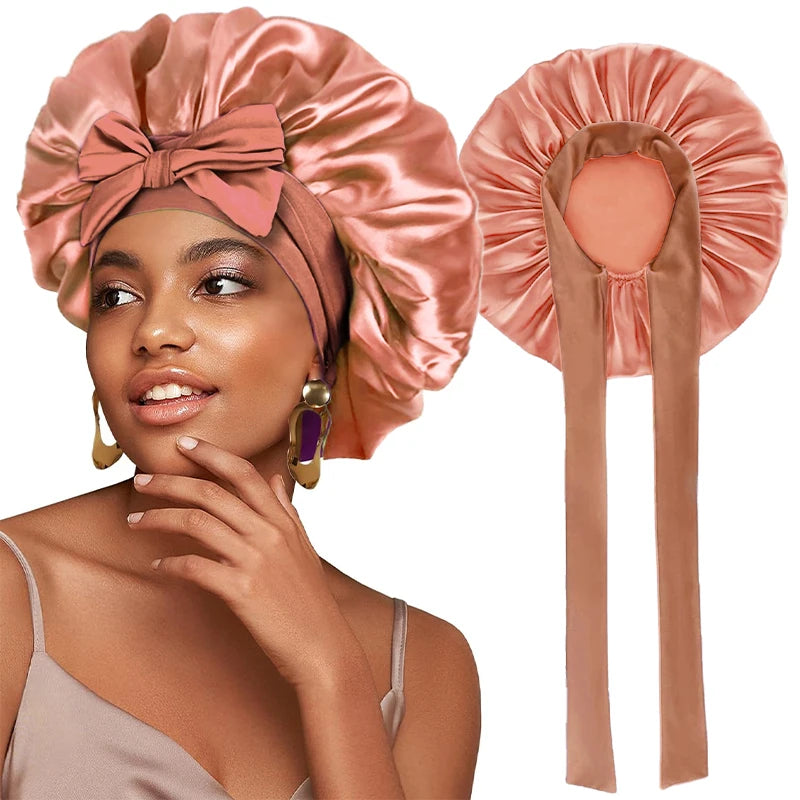 Satin Solid Sleeping Hat with Stretchy Tie Band