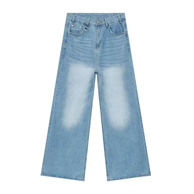 IEFB Vintage Camouflage Men's Loose Denim Jeans Old Blue