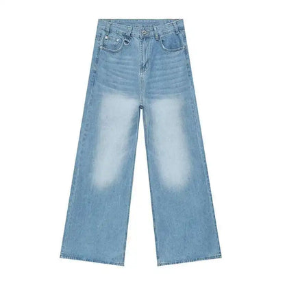 IEFB Vintage Camouflage Men's Loose Denim Jeans Old Blue
